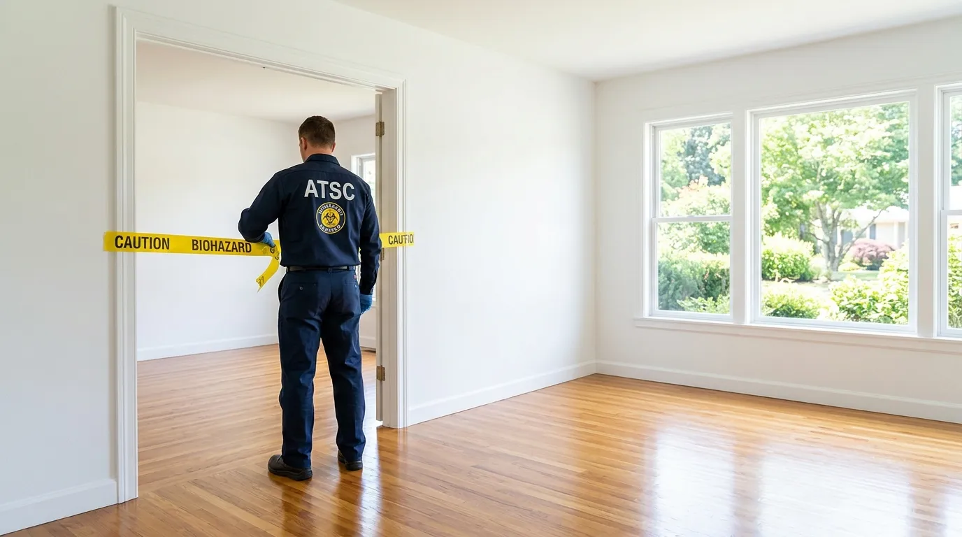 Certified biohazard cleanup crew performing Trauma Scene Cleanup in Garrison